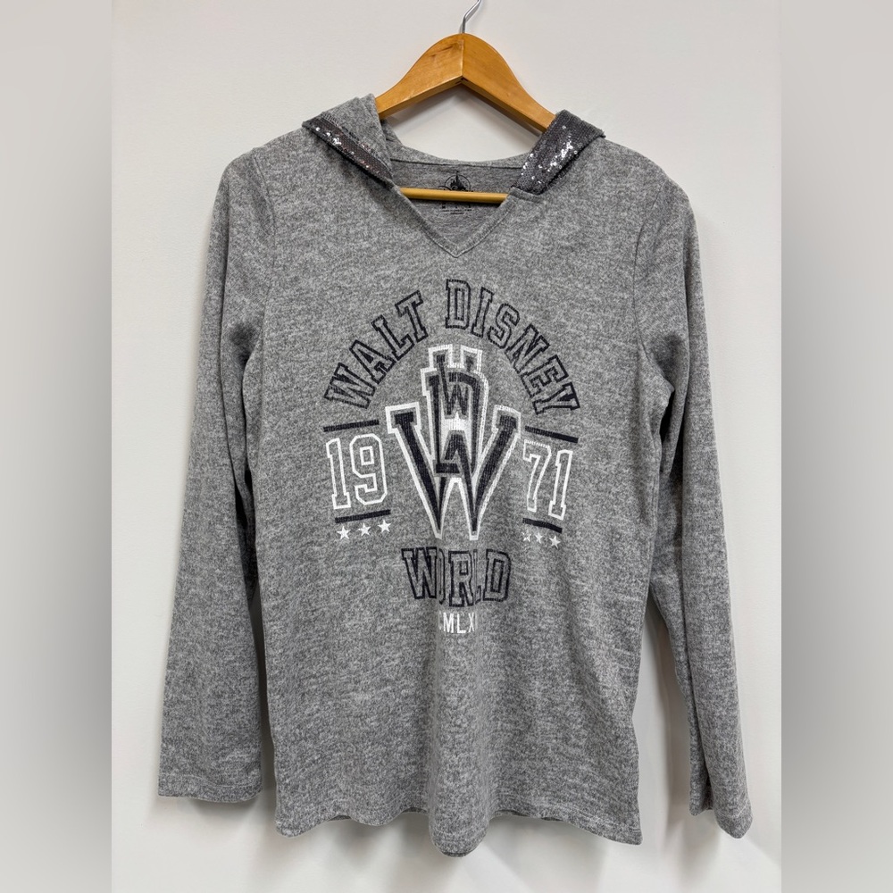 EUC Disney Parks WDW Gray Blouse with Hood - size M